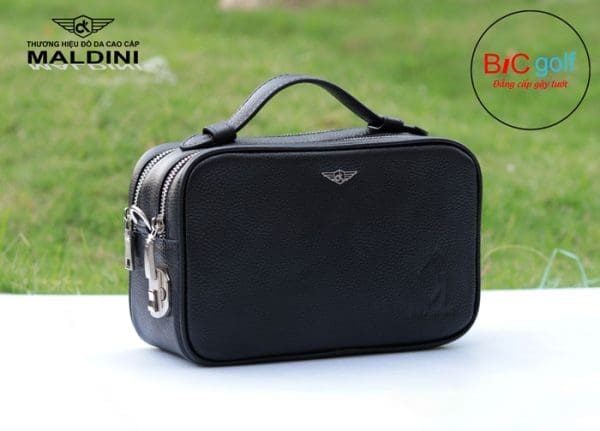 túi cầm tay golf 2 ngăn da hạt mill khóa số